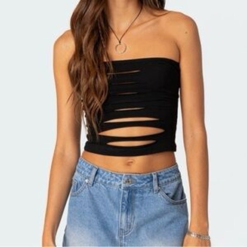 Edikted Black Sleeveless Cutout Crop Top